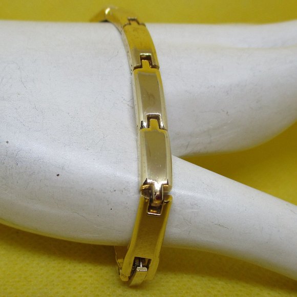 Moonglow Gold Tone Panel Sectional Bracelet White Moonglow Lucite Bars Gold Tone - Picture 5 of 10